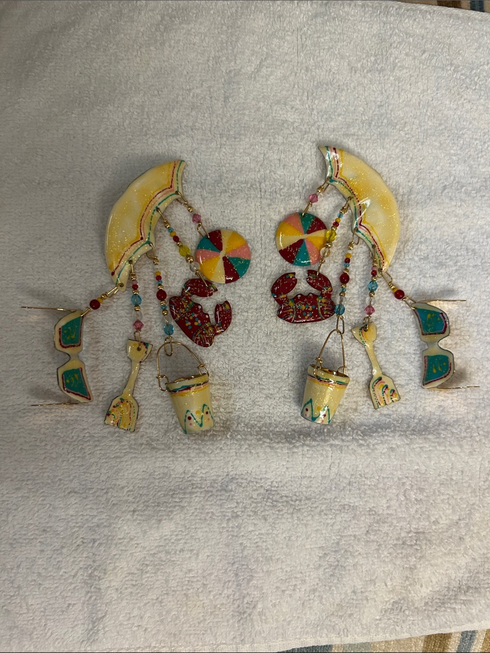Vintage Lunch At  the Ritz Handcrafted Yellow Beach Earrings